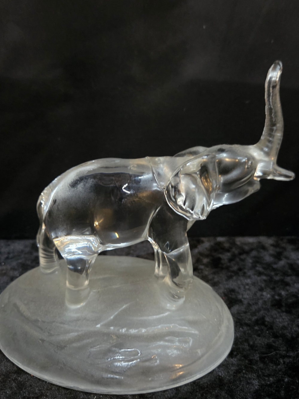 Crystal D'Arques Elephant With Trunk Up On A Frosted Base Paperweight Figurine